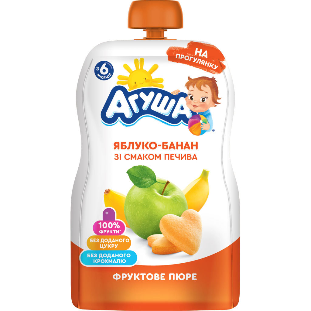 Дитяче пюре Агуша Яблуко-Банан-Печиво 90 г (4823063115988) - зображення 1