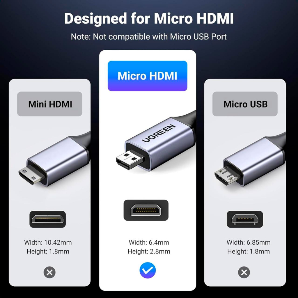 Кабель мультимедійний HDMI M to HDMI micro M 1.0m V2.1 8K60Hz HD164 black UGREEN (15516) - зображення 7
