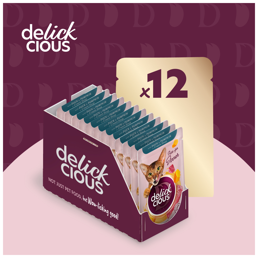 Вологий корм для кішок Delickcious Смужки з качкою та гарбузом в крем-супі 85 г (4820269141797) - зображення 5