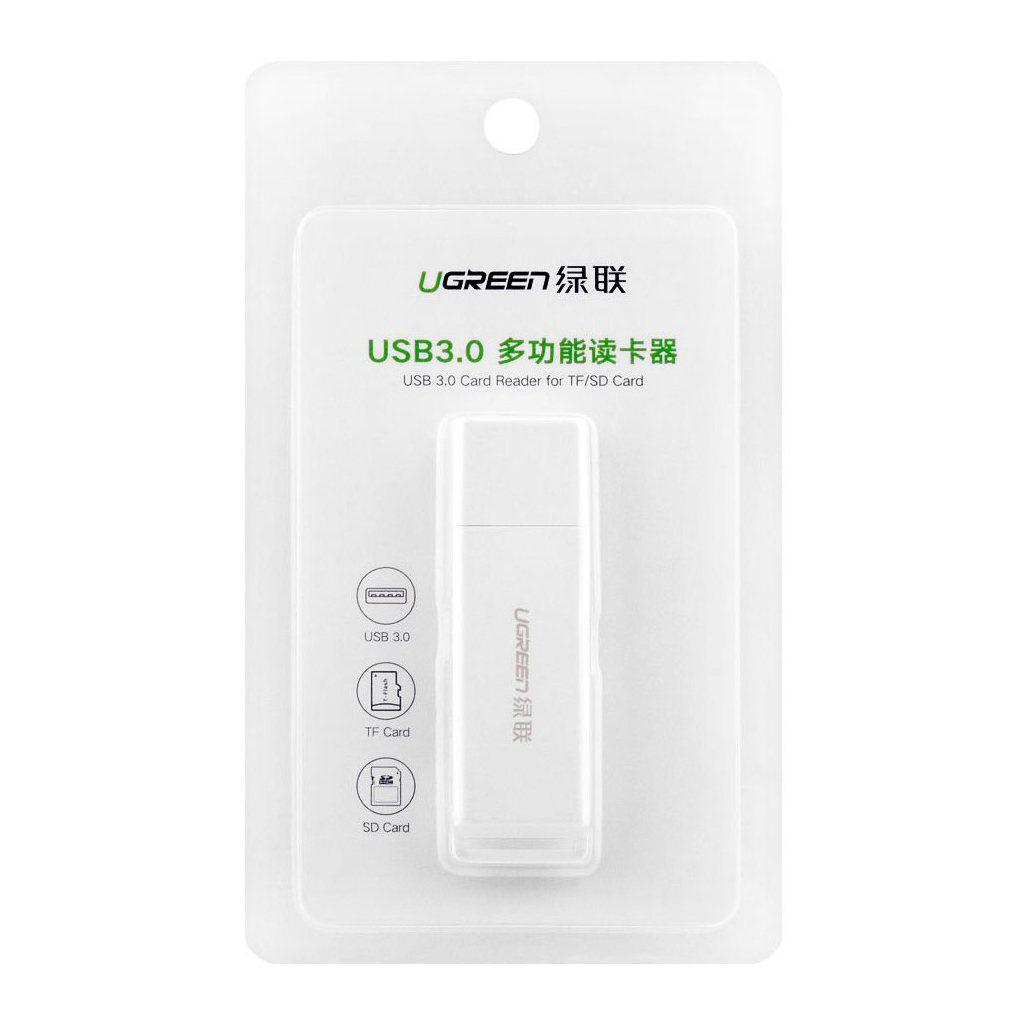 Зчитувач флеш-карт Ugreen USB 3.0 to TF + SD CM104 White (40753) - зображення 3