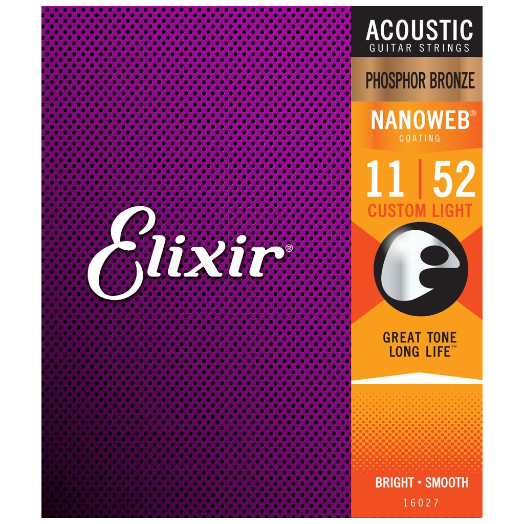 Струни для гітари Elixir 16027 Nanoweb Phosphor Bronze Acoustic Custom Light (11-52) (240662) - зображення 1