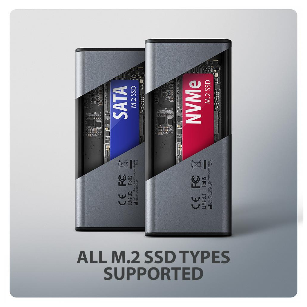 Кишеня зовнішня AXAGON USB-C 10Gbps metal box with info display for M.2 NVMe & SATA SSD (EEM2-SD2) - зображення 3