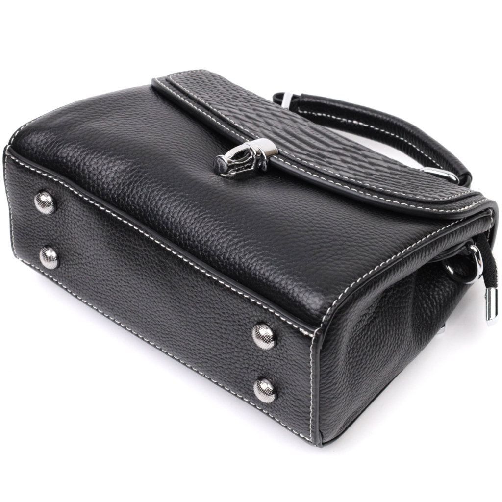 Сумка Vintage Шкіряна жіноча із засувкою Чорна (22416) - зображення 5