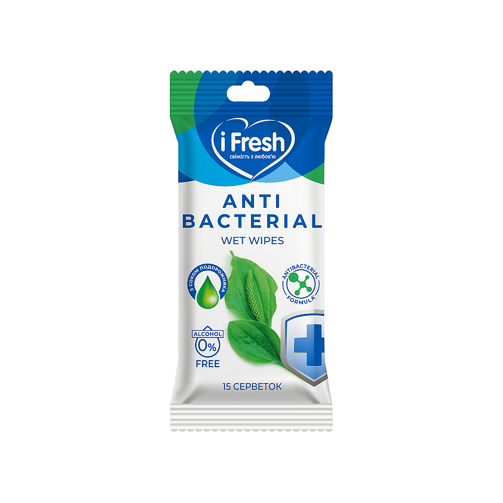 Вологі серветки iFresh антибактеріальні із соком подорожника 15 шт. (4823071645507) - изображение 1