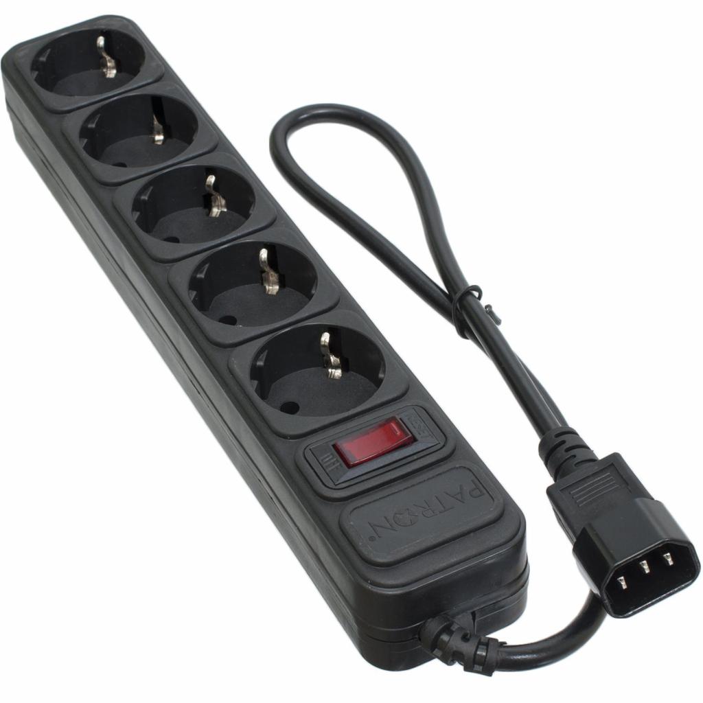 Мережевий фільтр живлення Patron 0.5 m3*1mm2 (SP-1052U) 5 розеток BLACK (EXT-PN-SP-1052U) - зображення 1