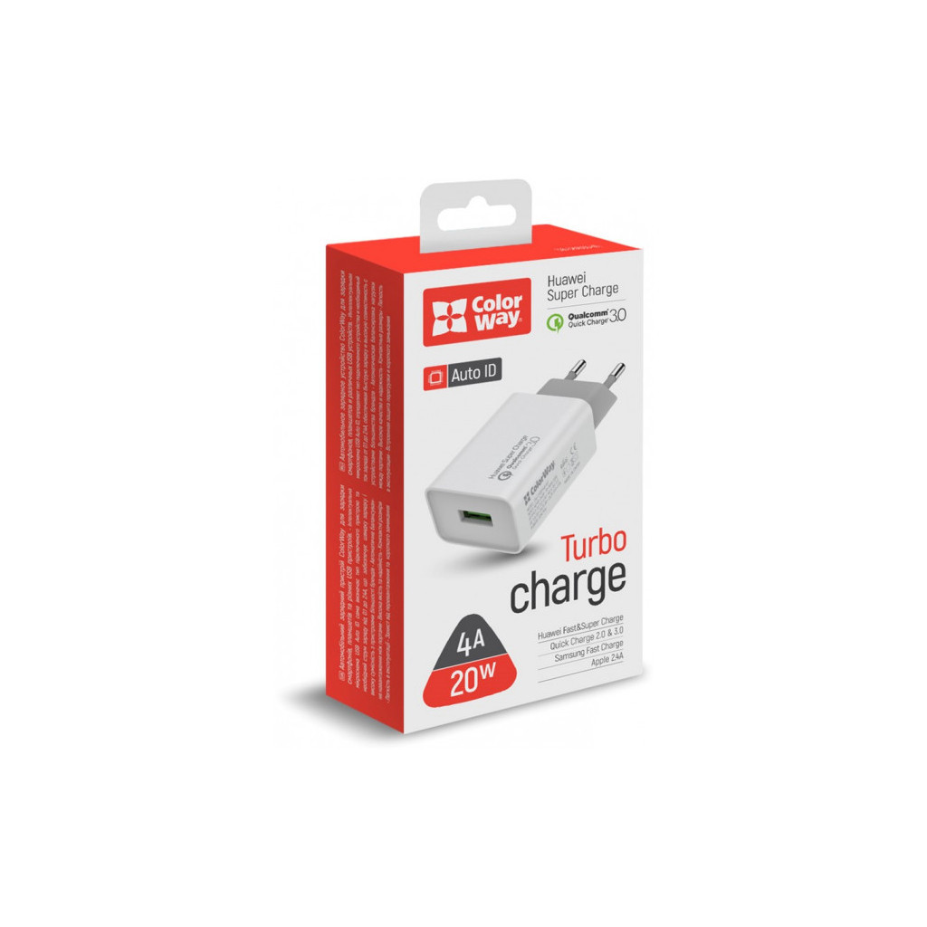 Зарядний пристрій ColorWay 1USB Huawei Super Charge/Quick Charge 3.0, 4A (20W) (CW-CHS014Q-WT) - зображення 6