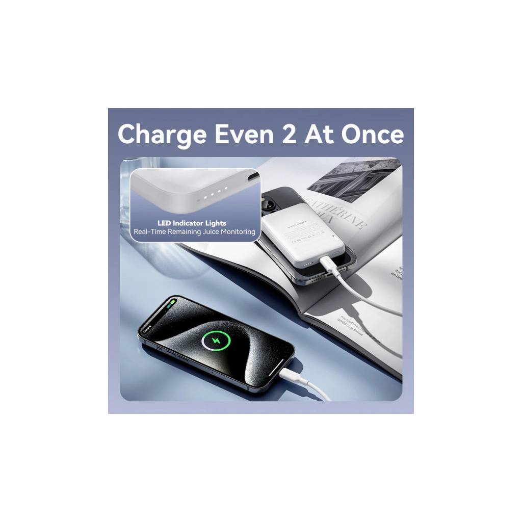 Батарея універсальна VENTION Magnetic Wireless 5000mAh 20W PD, USB-C, QI-15W Pink (FHSP0) - picture 5