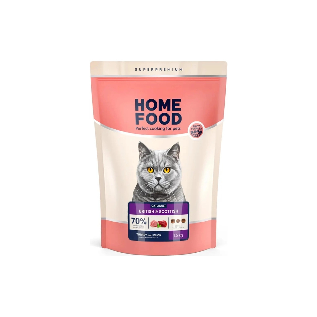 Сухий корм для кішок Home Food For British and Scottish breeds/for large breeds з індичкою та качкою 1.6 кг (4820235021177) - зображення 1