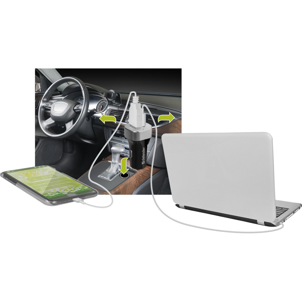 Зарядний пристрій Defender UCG-01 авто, 1 порт USB + TypeC, 5V / 5.4A (83569) - зображення 2