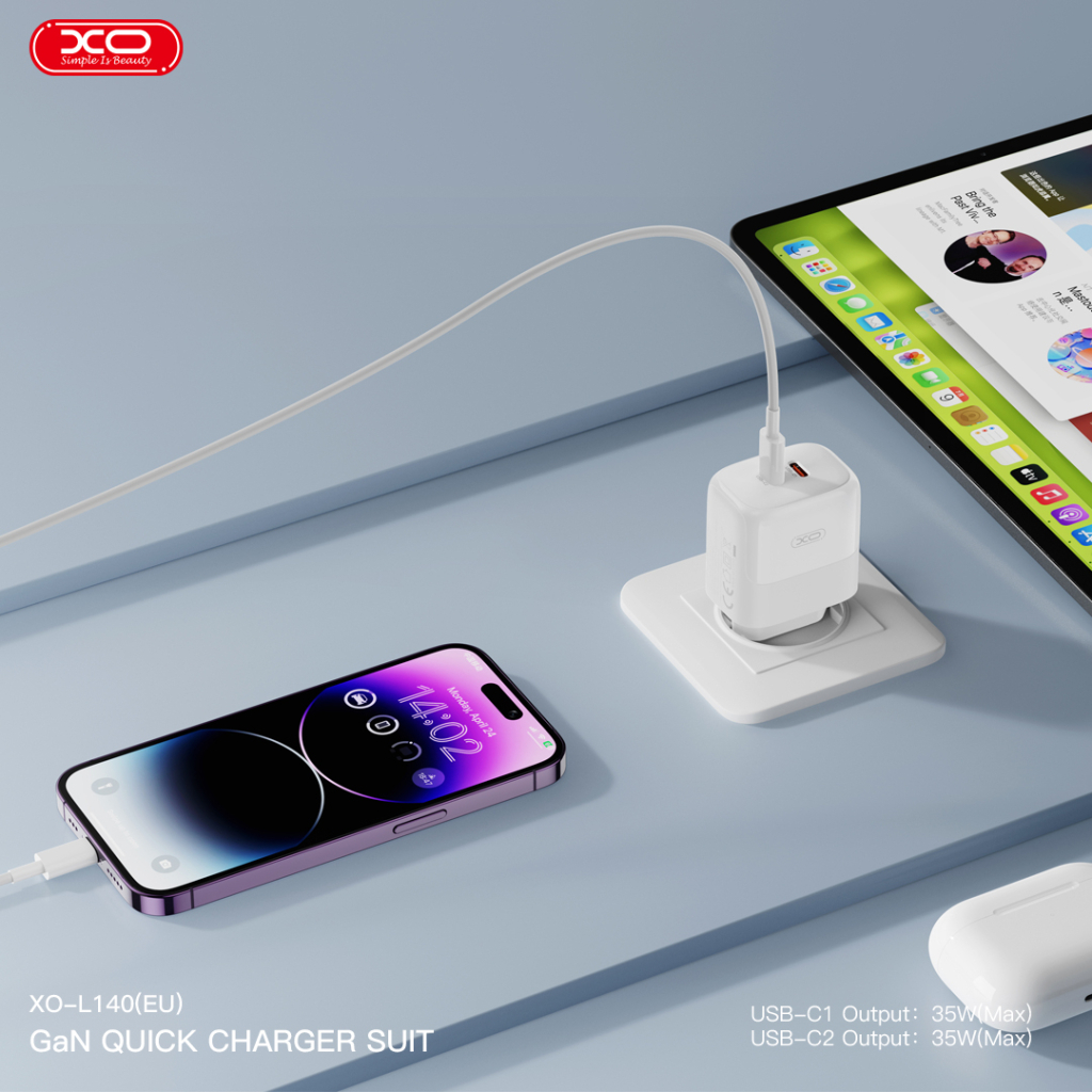 Зарядний пристрій XO L140 35W 2xUSB-C PD White (L140_White) - зображення 5