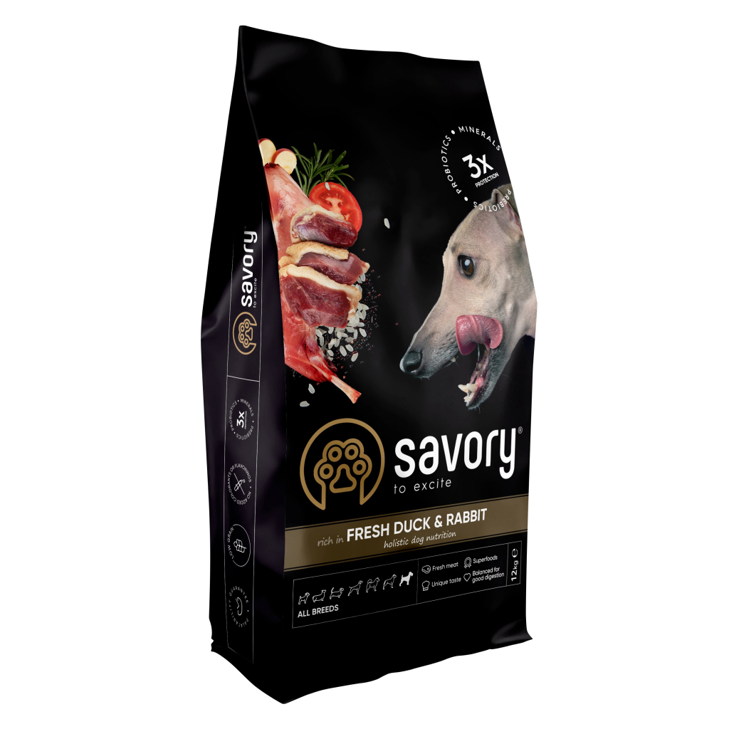 Сухий корм для собак Savory Adult All Breeds rich in Fresh Duck and Rabbit 12 кг (4820232630181) - зображення 1