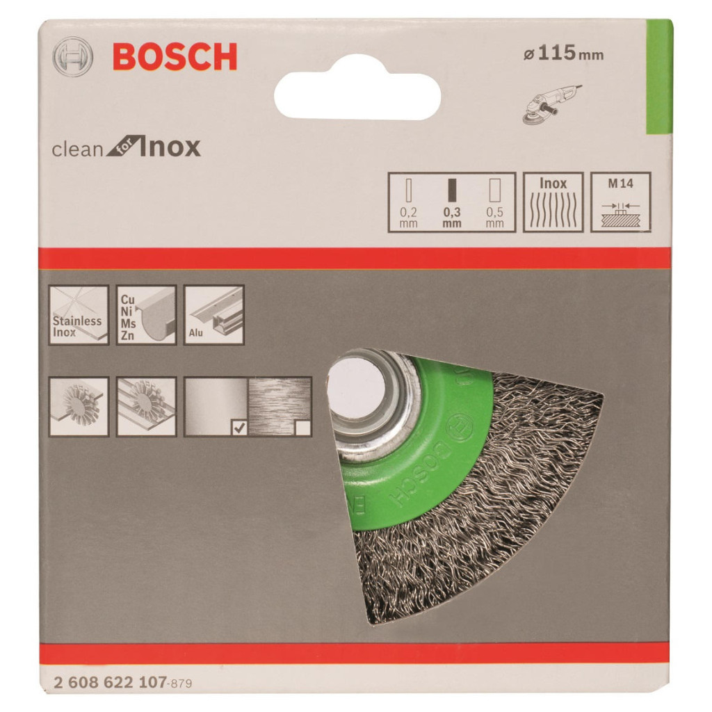 Щітка для електроінструменту Bosch нержавіюча 115мм, 0.3мм, M14 (2.608.622.107) - зображення 2