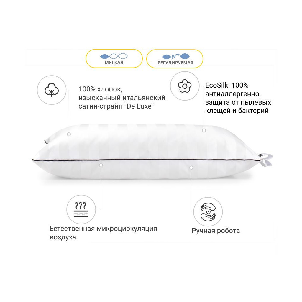 Подушка MirSon антиаллергенна Royal Eco-Soft Hand Made 498 низька 60х60 см (2200000625465) - зображення 2