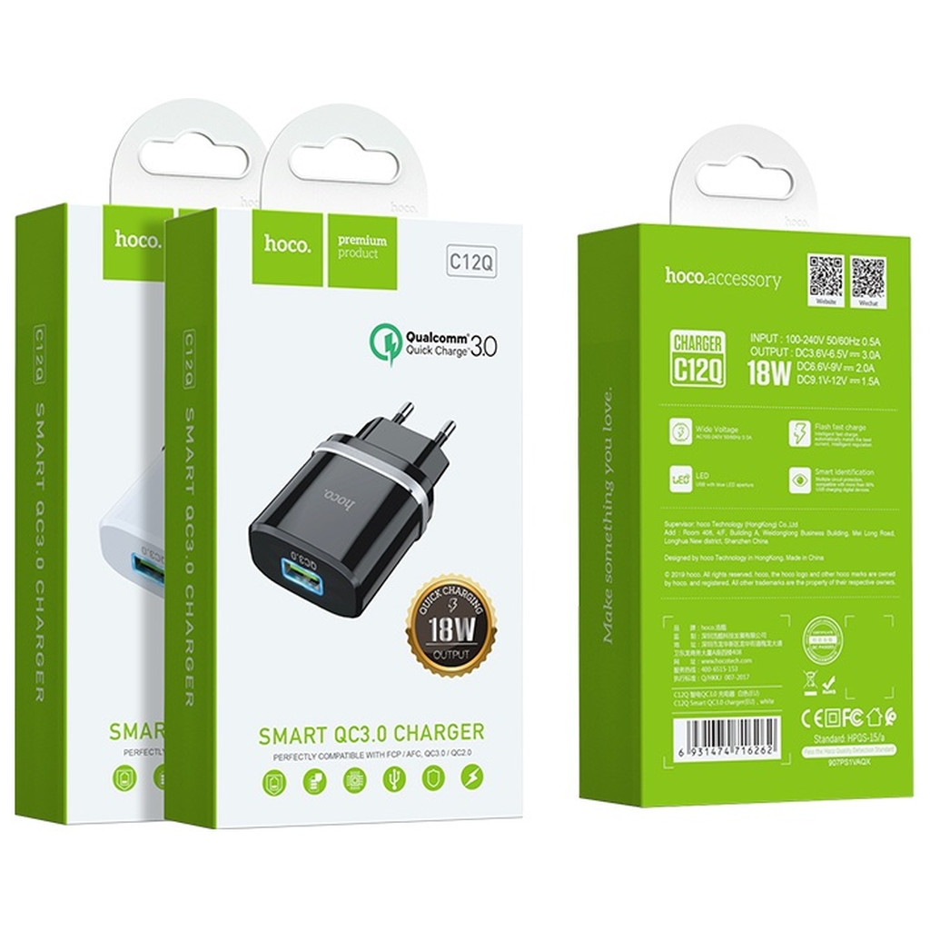 Зарядний пристрій HOCO C12Q Smart QC3.0 charger White (6931474716262) - зображення 4