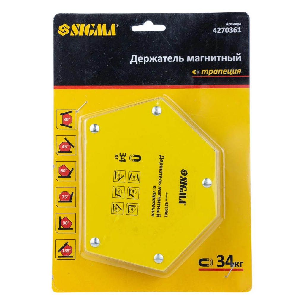 Магніт для зварювання Sigma трапеція 34кг 105x65x65x45мм (30,45,60,75,90,135 °) (4270361) - изображение 5
