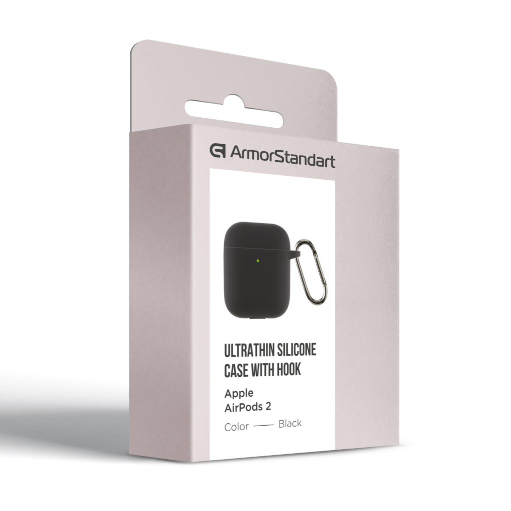 Чохол для навушників Armorstandart Ultrathin Silicone Case With Hook для Apple AirPods 2 Black (ARM59679) - зображення 3