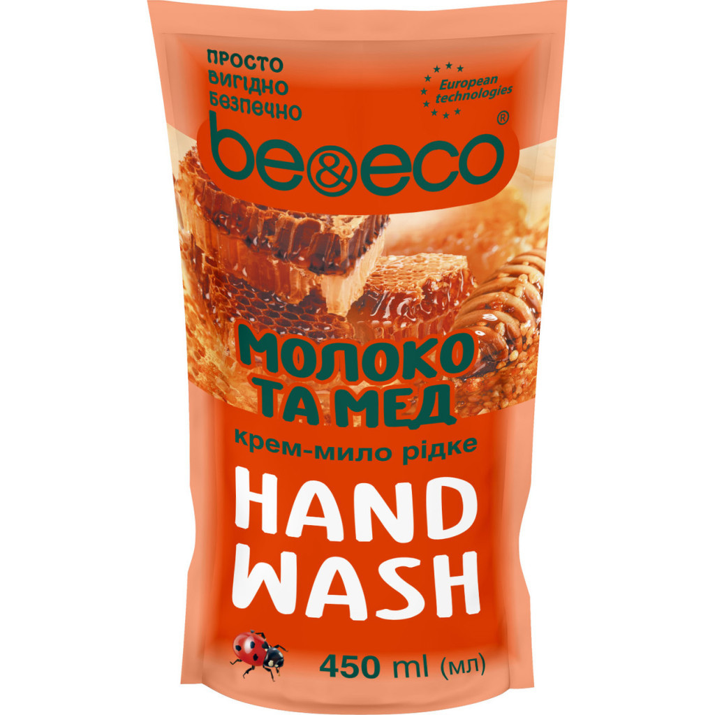 Рідке мило Be&Eco З антибактеріальним ефектом Молоко та мед дой-пак 450 мл (4820168435034) - зображення 1
