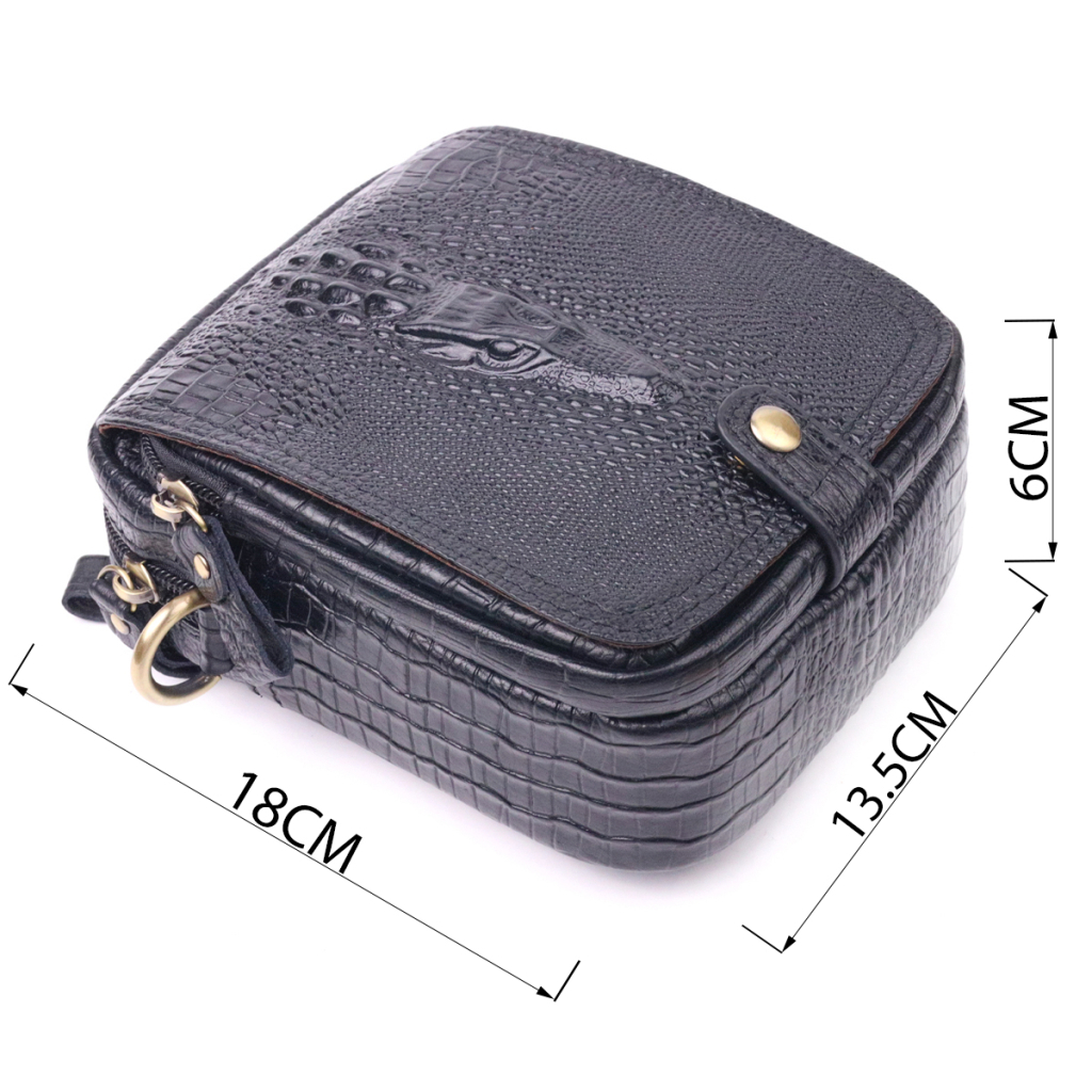 Сумка Vintage Невелика чоловіча з натуральної шкіри з фактурою під крокодила Чорна (21299) - зображення 4