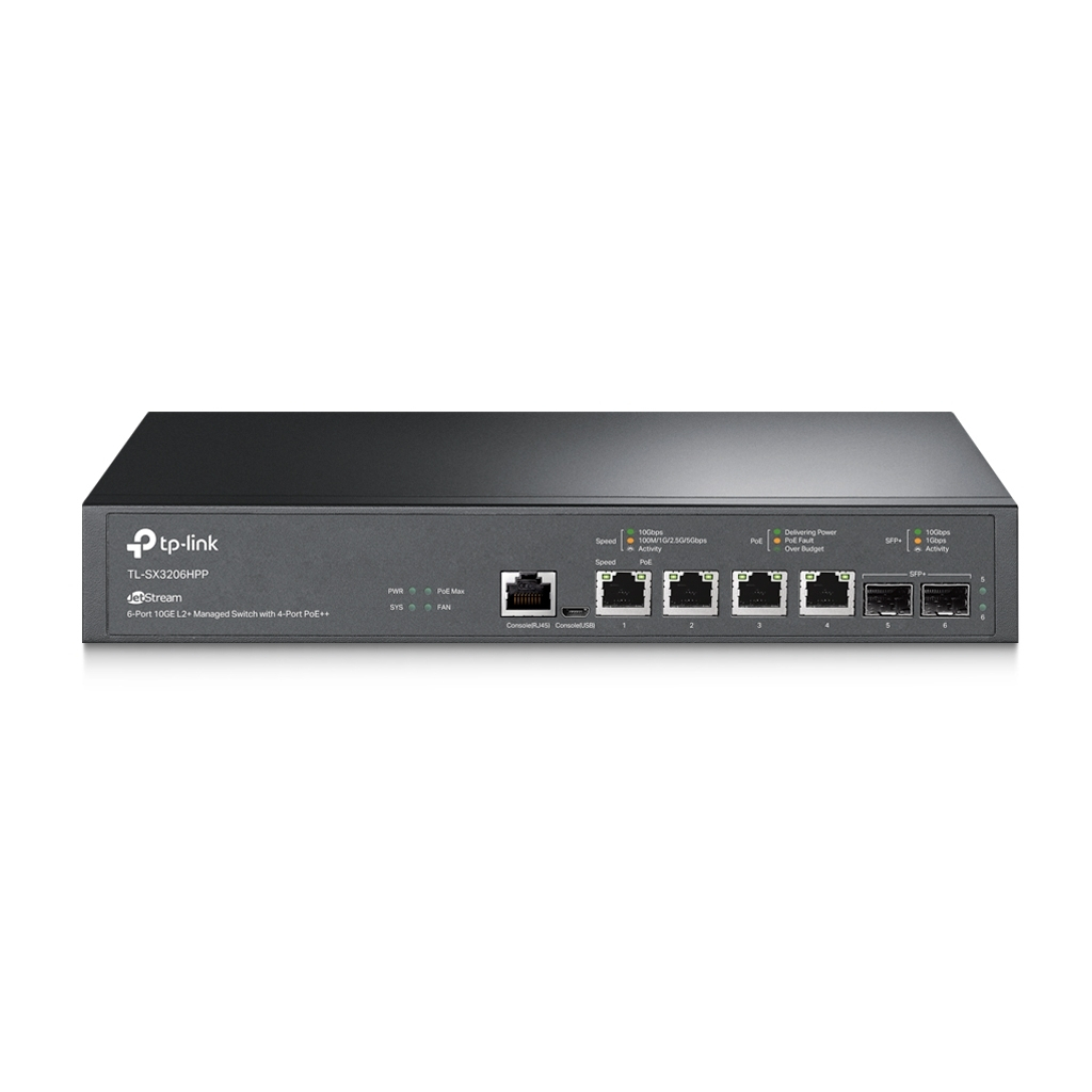 Комутатор мережевий TP-Link TL-SX3206HPP 2xSFP+ (10GE) 4x10GE LAN console+microUSB L2 JetStream 19" 1U (TL-SX3206HPP) - зображення 1