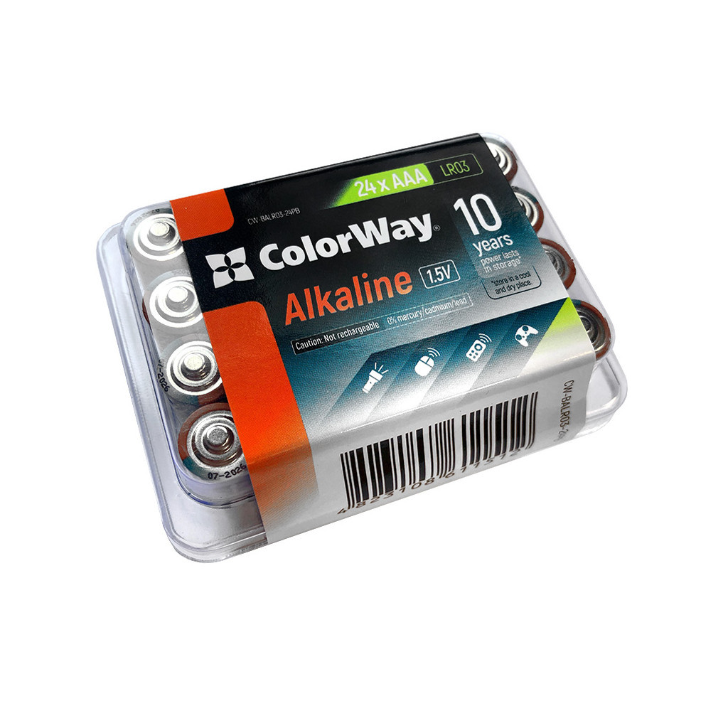 Батарейка ColorWay AAA LR03 Alkaline Power (лужні) * 24шт plastic box (CW-BALR03-24PB) - зображення 1