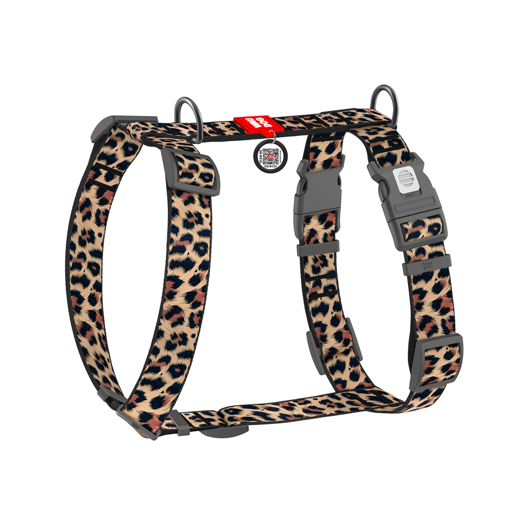 Шлея для собак WAUDOG Nylon анатомічна H-подібна з QR-паспортом "Леопард" пластиковий фастекс, XL (347-4066) - зображення 1