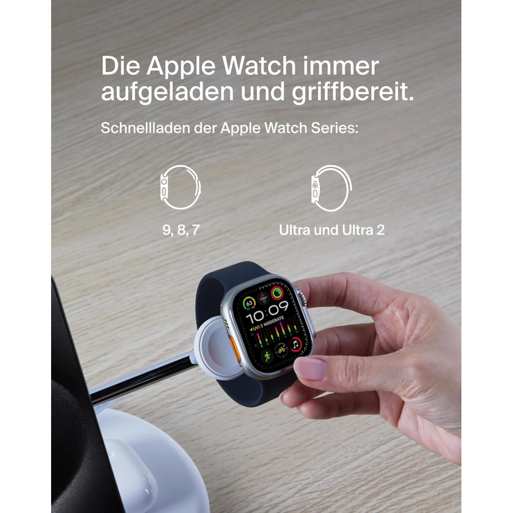 Зарядний пристрій Belkin 3in1 Magnetic Adjustable Pad Qi2 15W White (WIZ023VFWH) - зображення 5