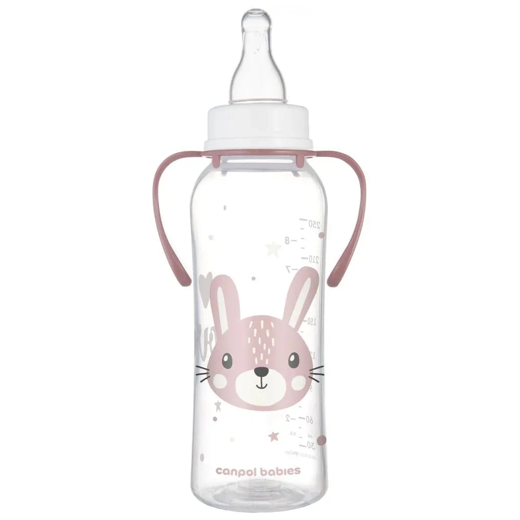 Пляшечка для годування Canpol babies CUTE ANIMALS стандартна з ручками 250 мл рожева (11/845_pin) - зображення 2