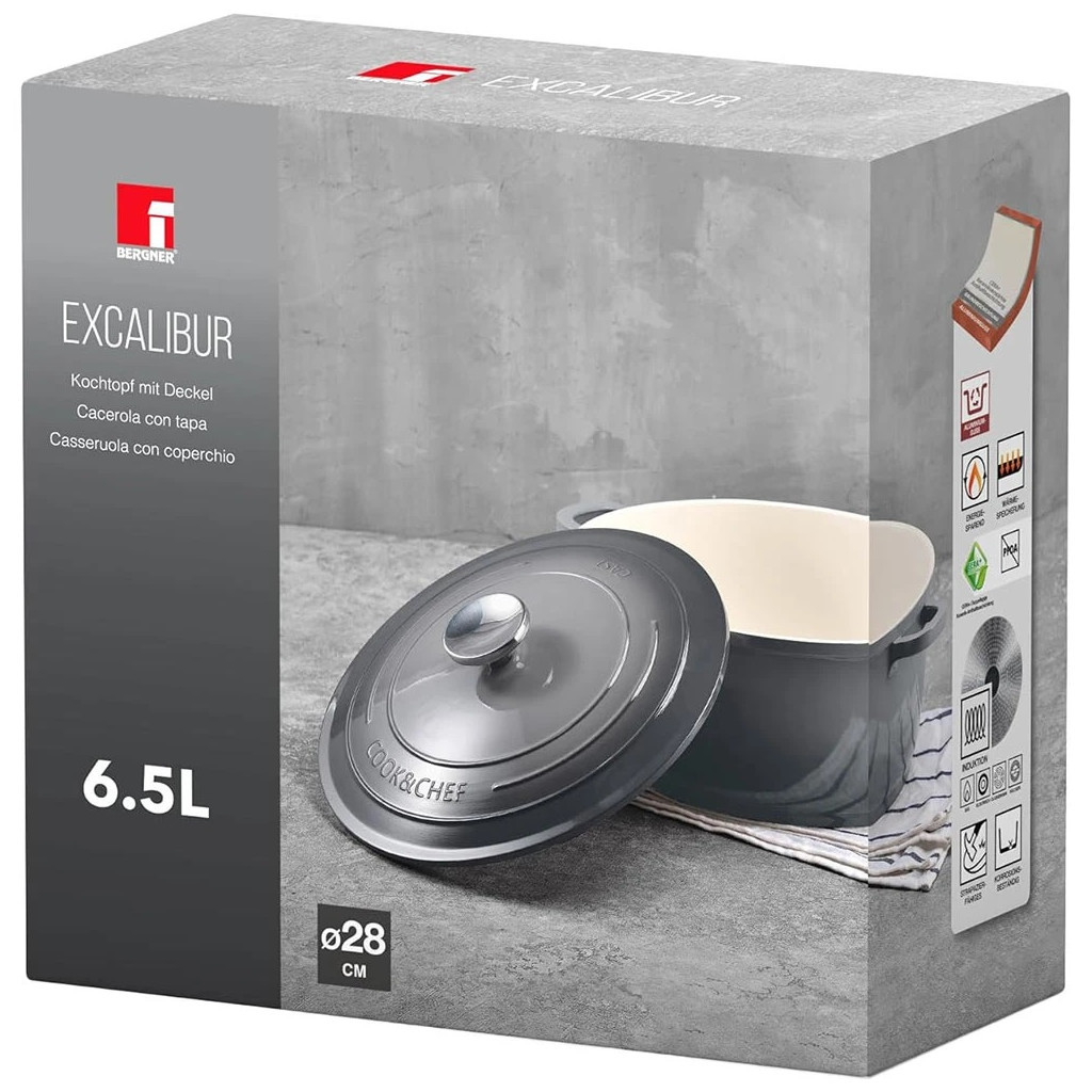 Каструля Bergner Excalibur з кришкою Сіра 5.8 л (BG-36102-GY) - зображення 6