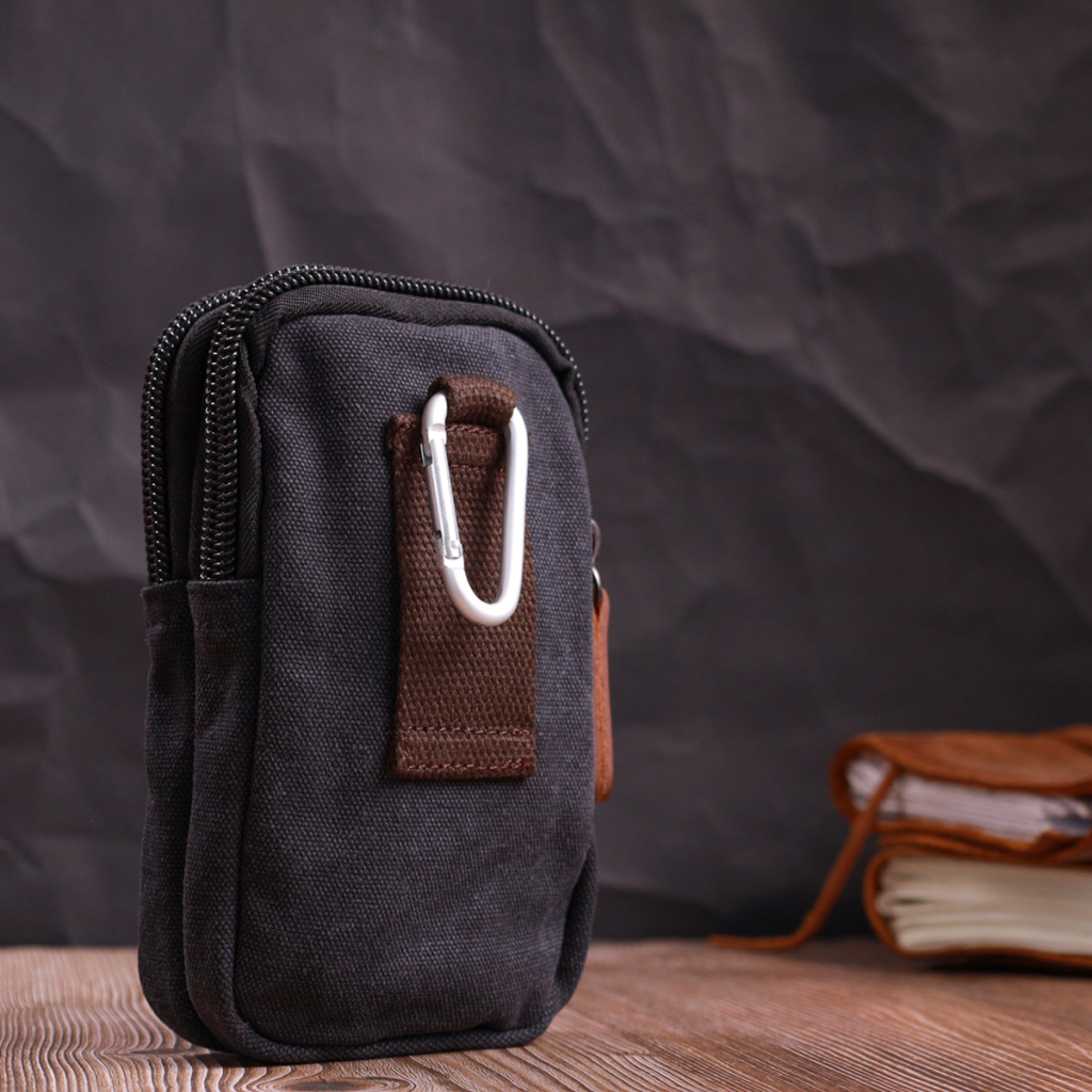 Сумка Vintage Чохол на пояс з металевим карабіном з текстилю Чорна (22223) - зображення 9