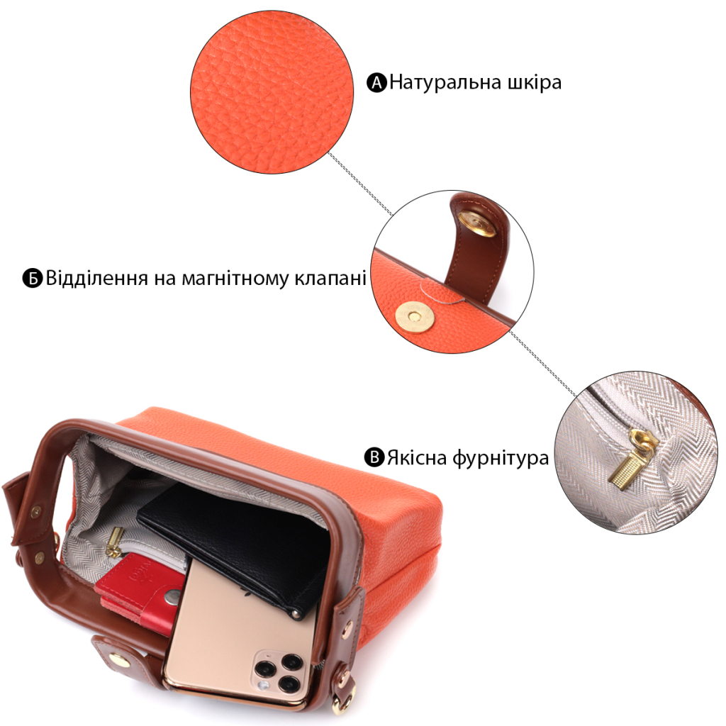 Сумка Vintage З натуральної шкіри Помаранчева (22424) - зображення 4