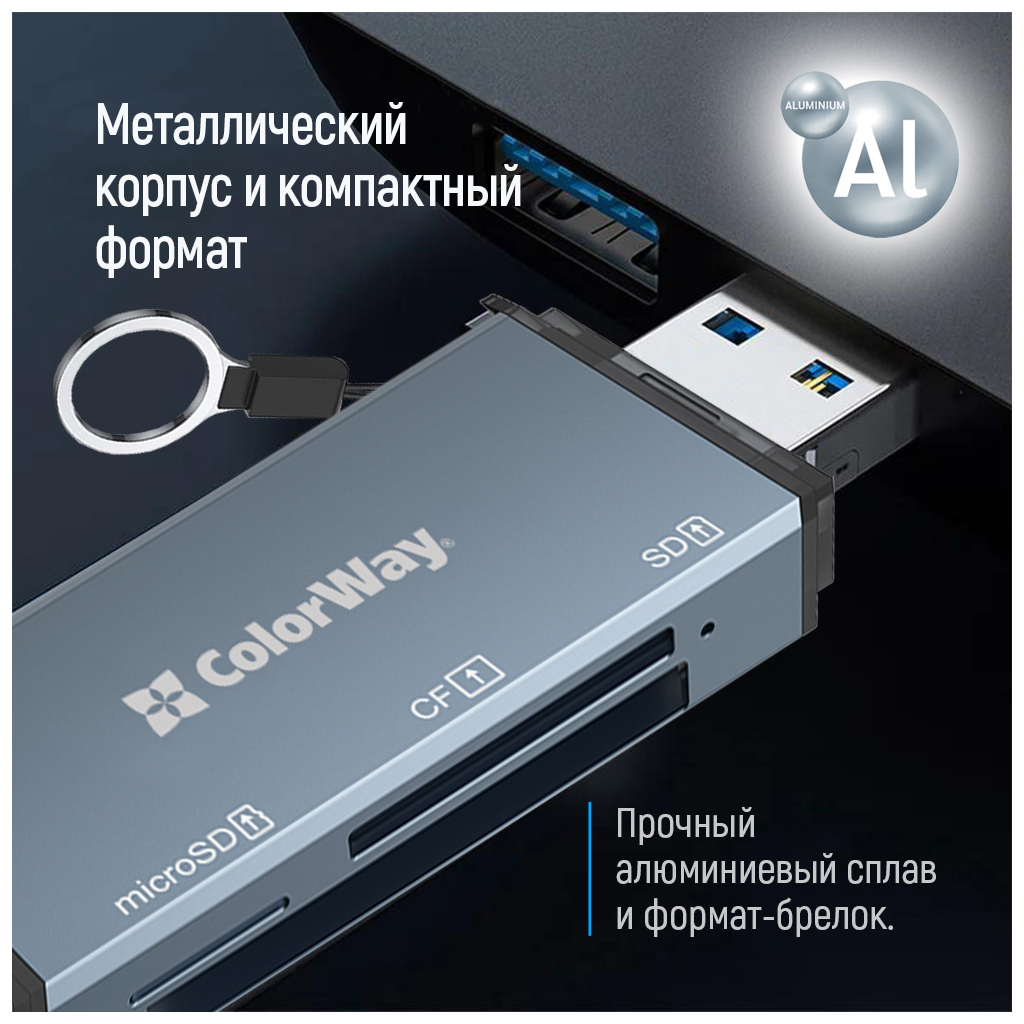 Зчитувач флеш-карт ColorWay USB 2.0/USB-C to CF/SD/MicroSD (CW-CR-01) - изображение 9