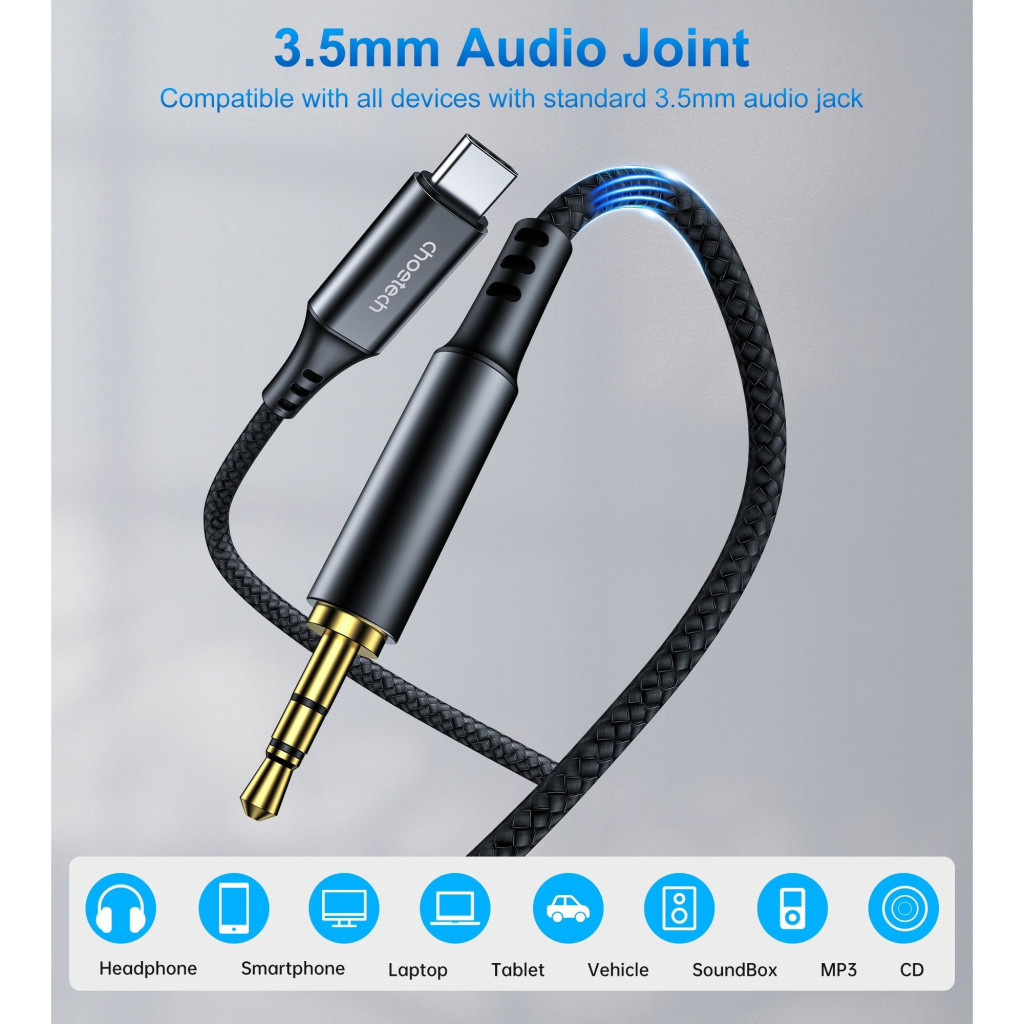 Перехідник USB-C to jack 3.5mm stereo audio (CDLA) 2.0m Choetech (AUX008-BK) - зображення 3
