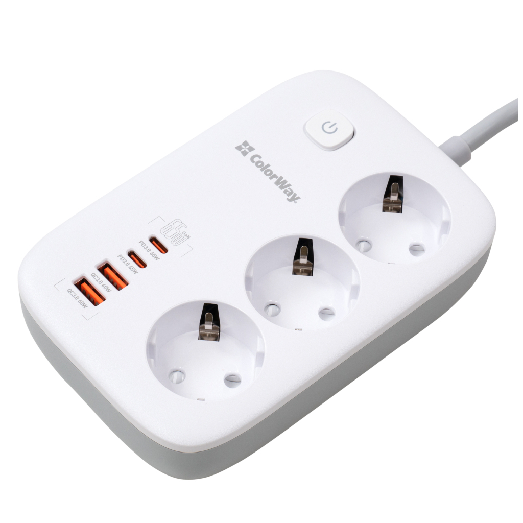 Мережевий фільтр живлення ColorWay CW-CHE34PDW 3 розетки/4USB (CW-CHE34PDW) - зображення 2