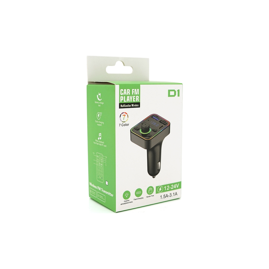 FM модулятор Voltronic D1, підсвітка 7 кольорів, 1.5-3.1A, USB, TF (FM-D1-7Col) - зображення 4