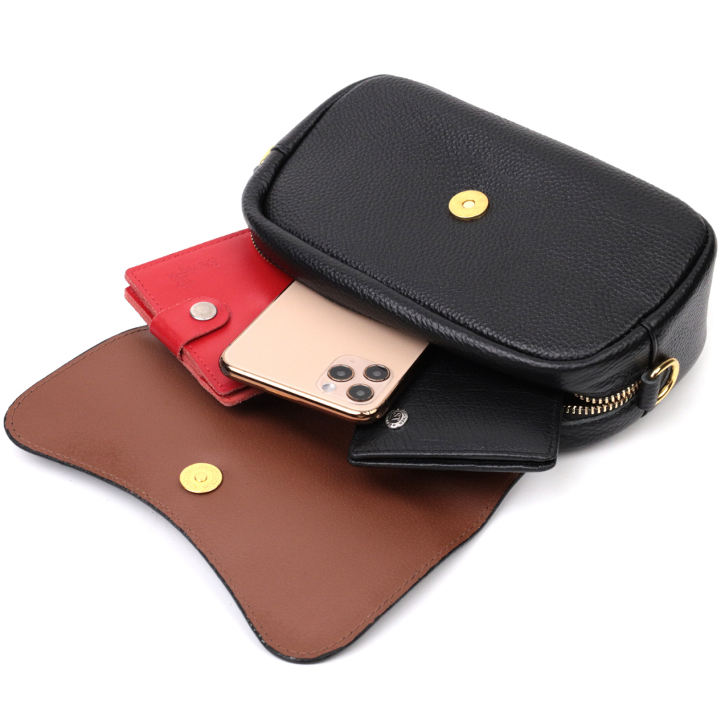 Сумка Vintage Вечірня Жіноча з фігурним клапаном із натуральної шкіри Чорна (22429) - зображення 8