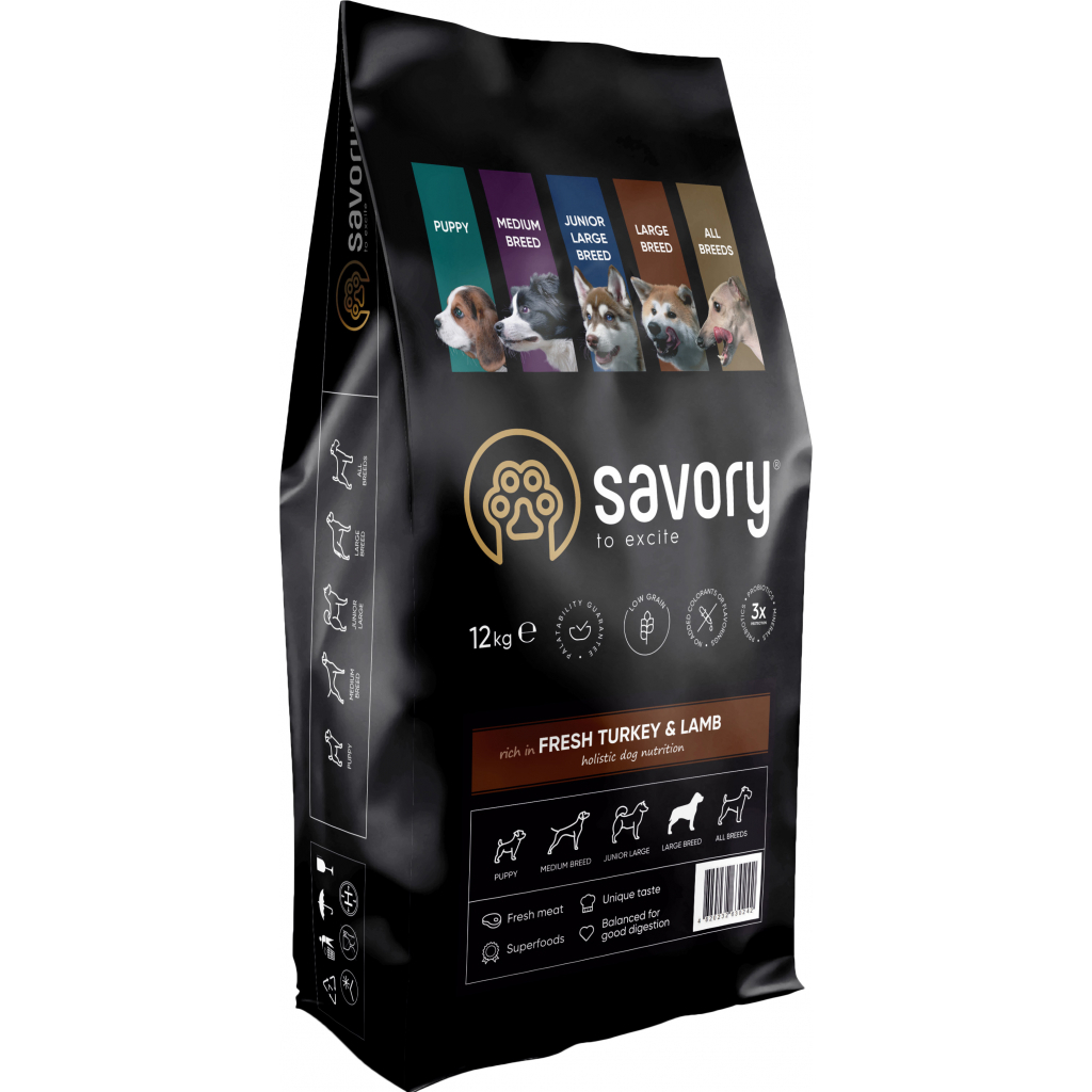 Сухий корм для собак Savory Medium Breed rich in Fresh Turkey and Lamb 12 кг (4820232630273) - зображення 1