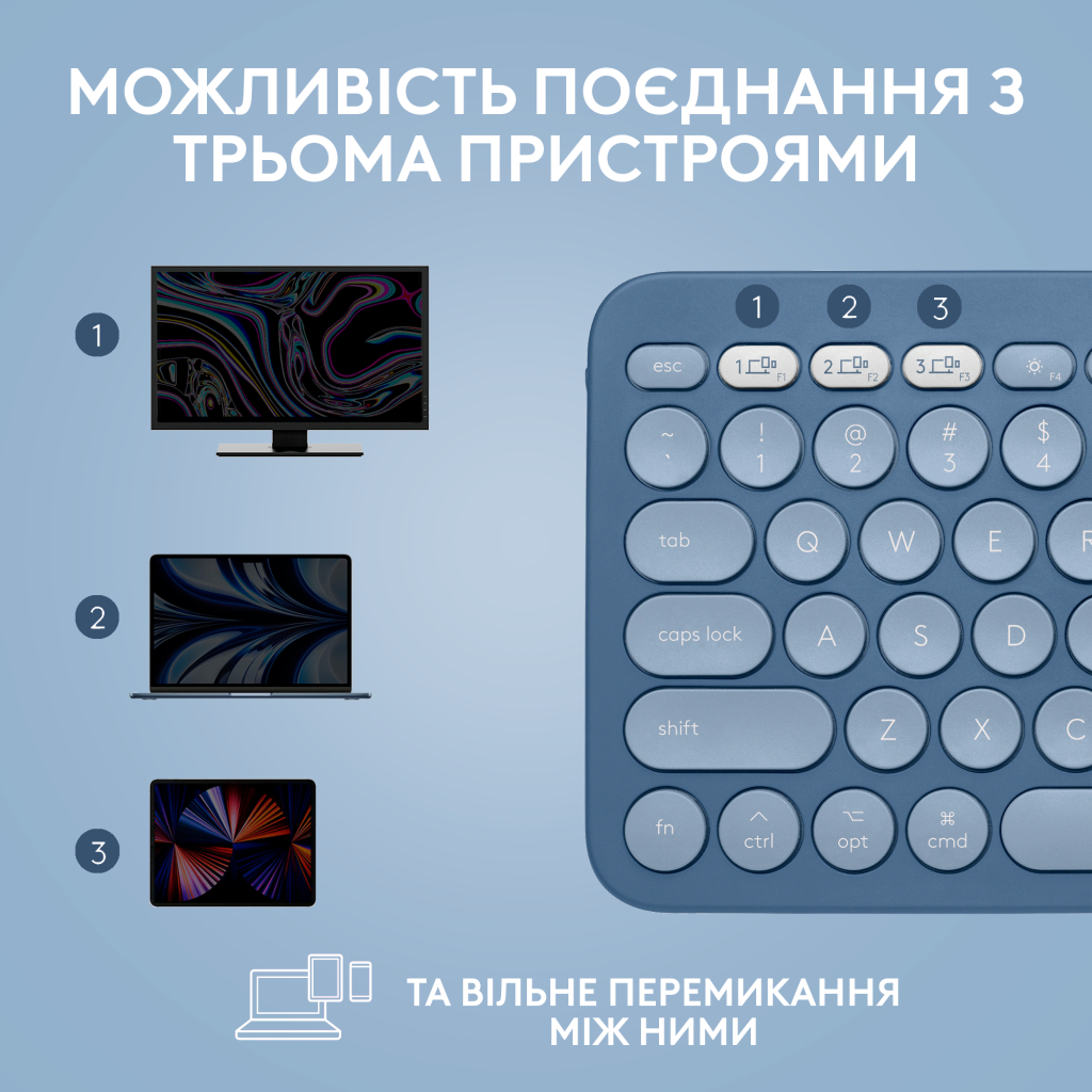 Клавіатура Logitech K380 for MAC Multi-Device Bluetooth UA Blueberry (920-011180) - зображення 7