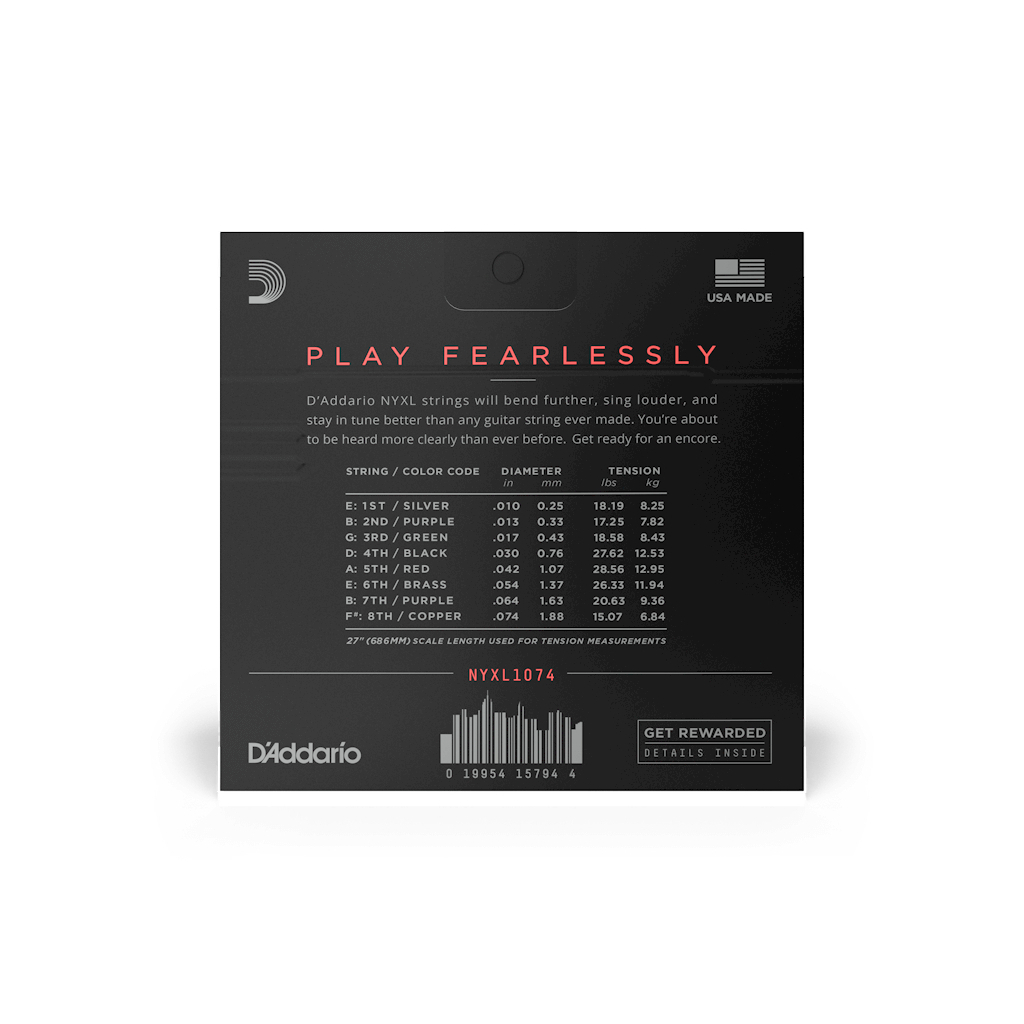 Струни для гітари D'Addario NYXL Electric Light Top / Heavy Bottom 8-String (10-74) (NYXL1074) - зображення 3