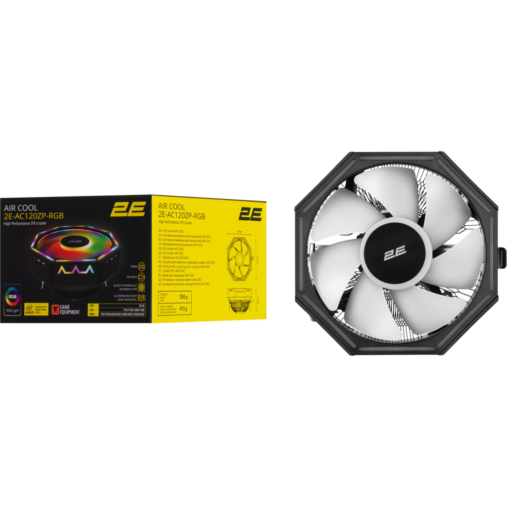 Кулер до процесора 2E Gaming Air Cool AC120ZP RGB, LGA1700, 1200, 115X, 775, AM5, AM4, AM3, AM3+, AM2, AM2+, FM2, FM1 (2E-AC120ZP-RGB) - зображення 6