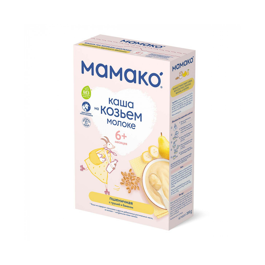 Дитяча каша MAMAKO пшенична з грушею і бананом на козячому молоці 200 г (4607088795864) - изображение 1