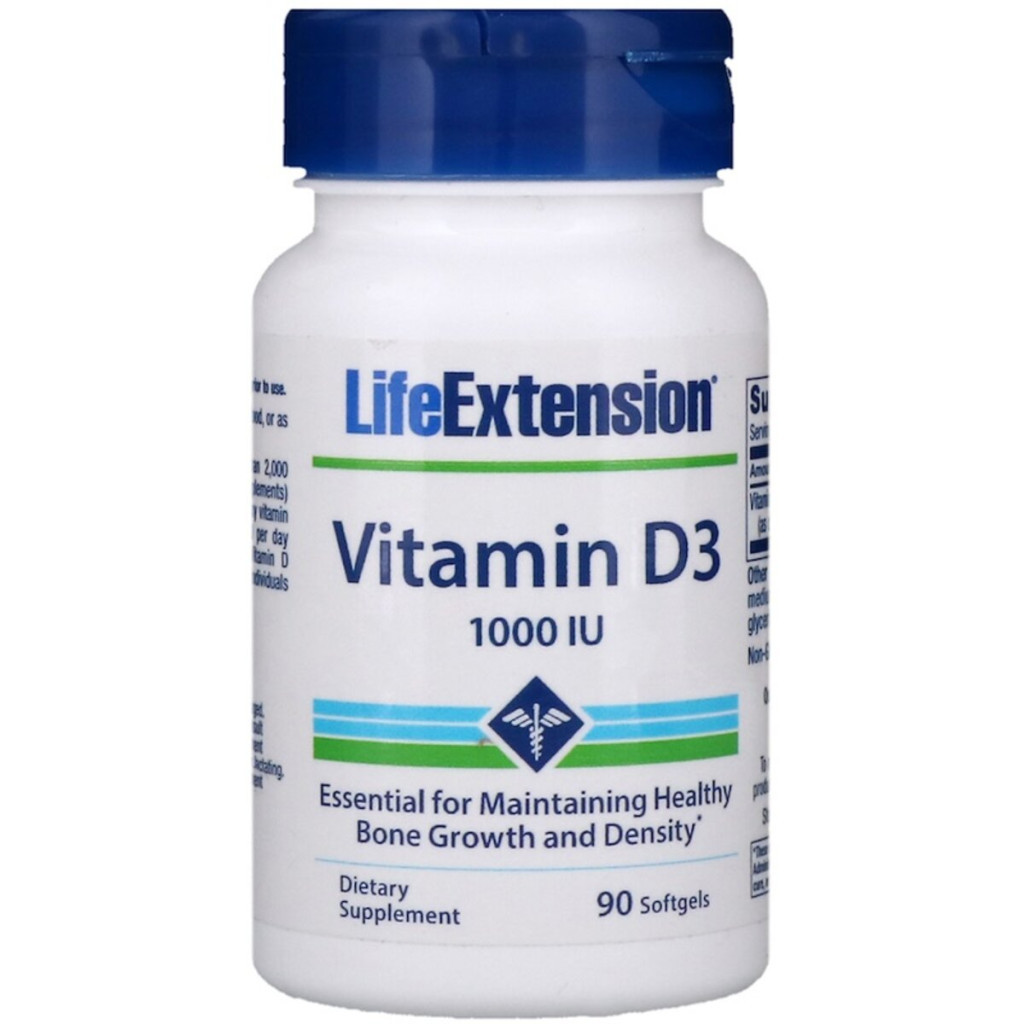 Вітамін Life Extension Вітамін D3, Vitamin D3, 25 мкг (1000 МE), 90 гелевих капсул (LEX-17539) - зображення 1