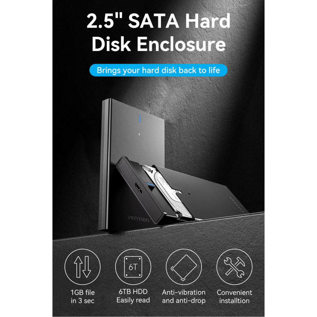 Кишеня зовнішня Vention 2.5" HDD/SSD USB 3.0 Micro-B Black (KPAB0) - зображення 2