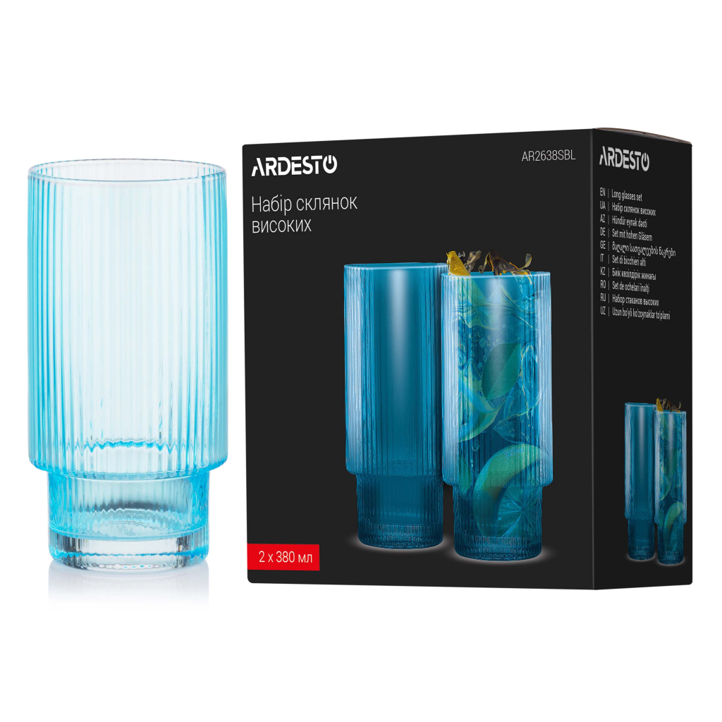 Набір склянок Ardesto 380мл, 2шт, скло, блакитний (AR2638SBL) - зображення 6