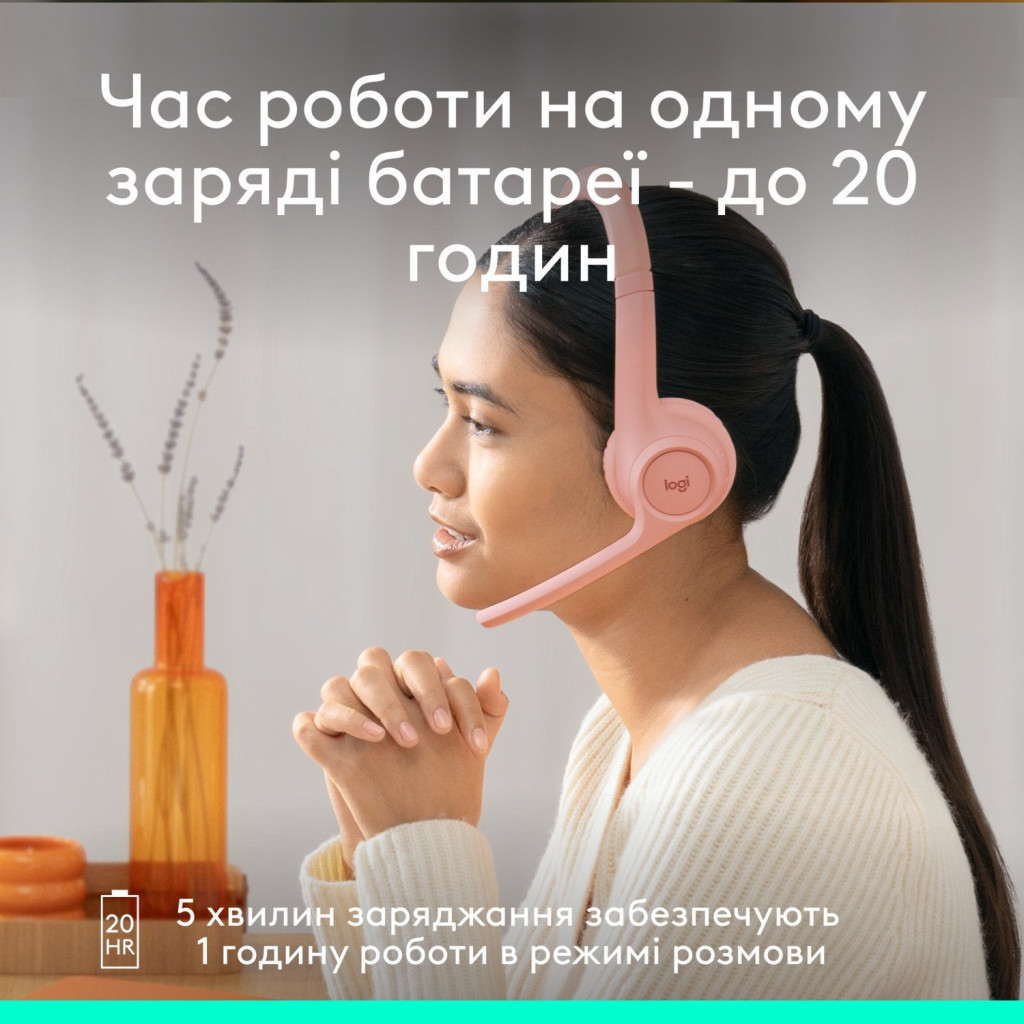 Навушники Logitech Zone 300 Bluetooth Rose (981-001412) - зображення 5