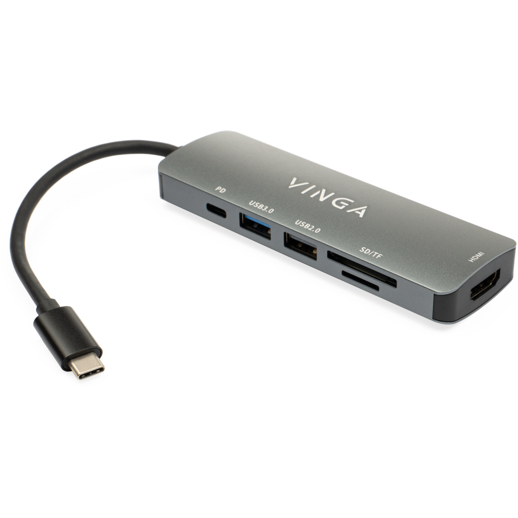 Концентратор Vinga USB Type-C 3.1 to HDMI+USB3.0+USB 2.0+SD/microSD+PD 6in1 (VHC6) - зображення 1