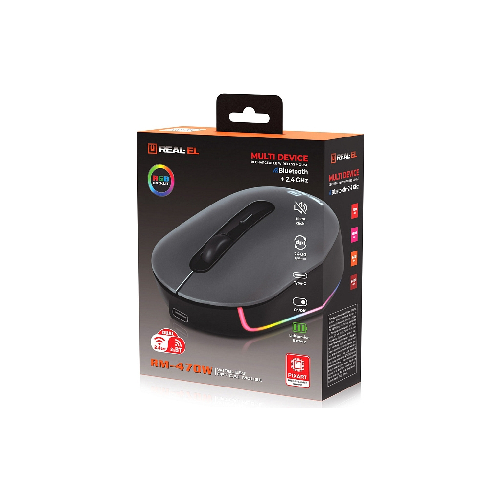Мишка REAL-EL RM-470W Wireless/Bluetooth Dark Gray (EL123200049) - зображення 10