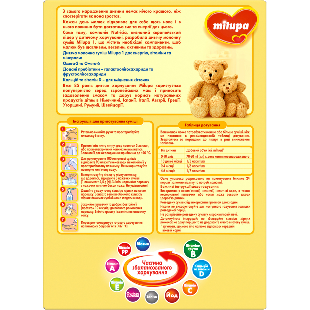 Дитяча суміш Milupa 1 молочна 600 гр (5900852025495) - изображение 4