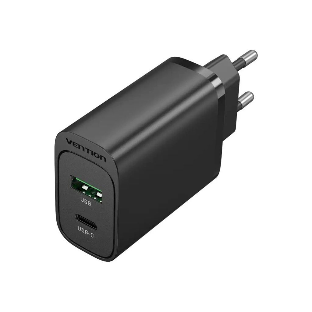 Зарядний пристрій Vention 2xUSB 38W (USB-C+USB-A) PD+QC3.0 black (FBIB0-EU) - зображення 1