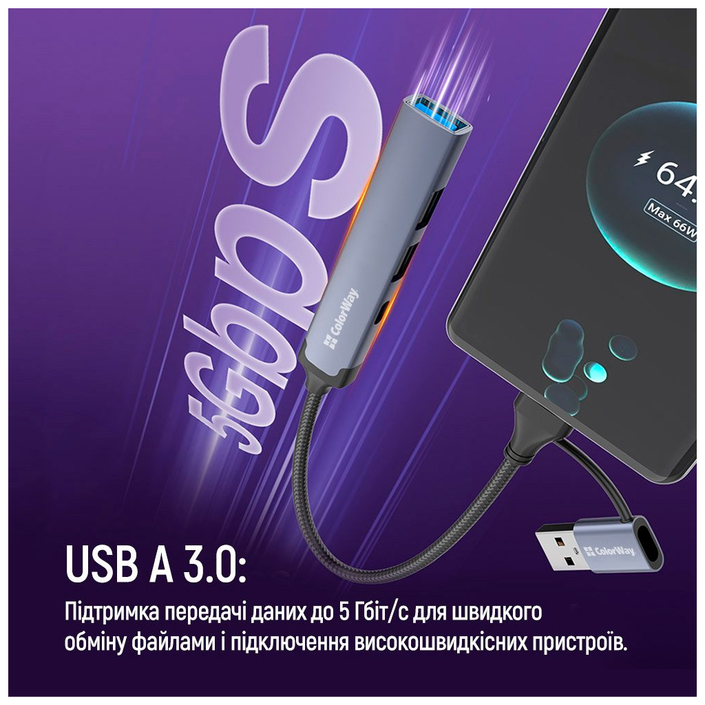 Концентратор ColorWay USB-A/USB-C 4-in-1 USB2.0х2/USB3.0/USB-C2.0 (CW-HUB06) - зображення 8