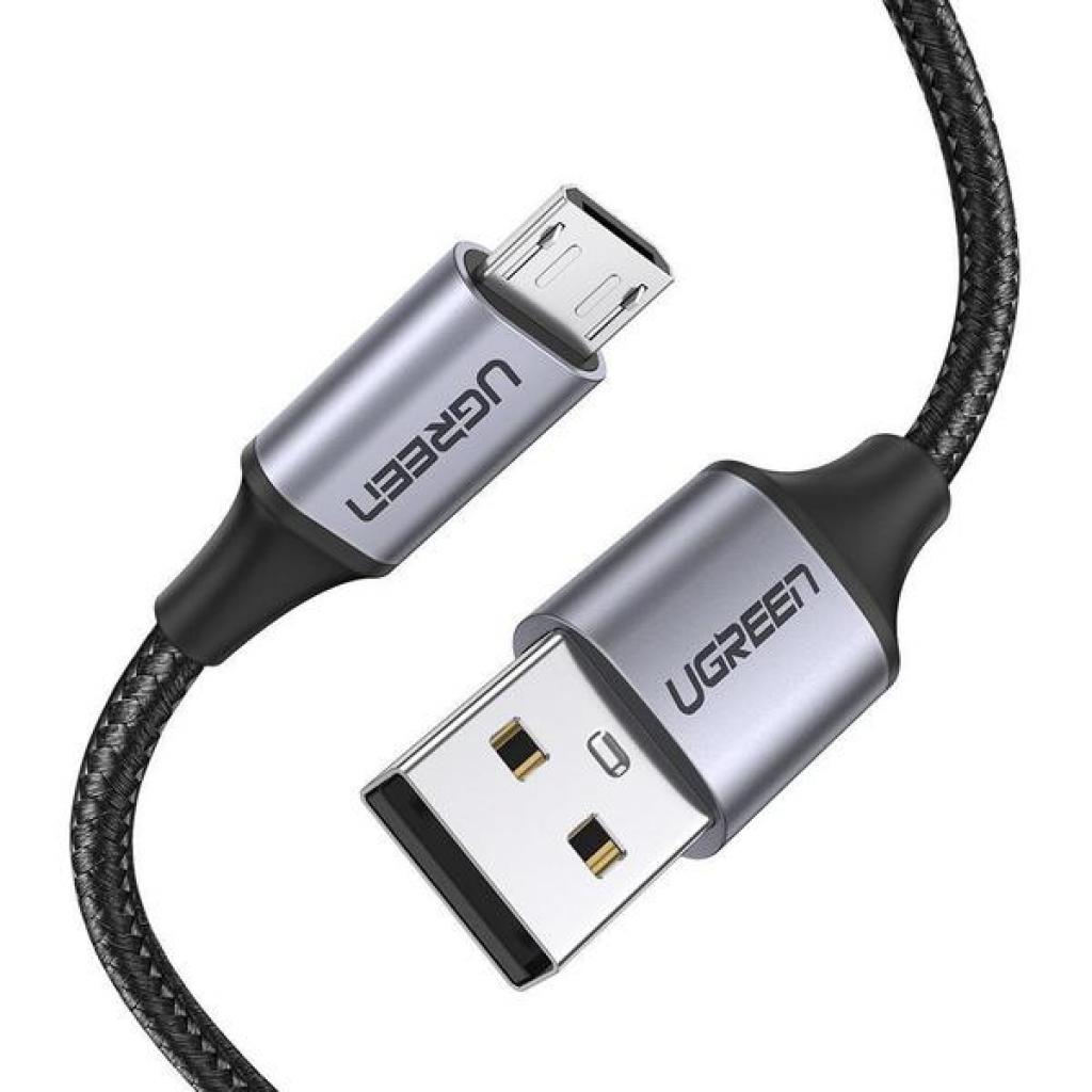 Дата кабель USB 2.0 AM to Micro 5P 2.0m US290 Aluminum Braid Black Ugreen (60148) - зображення 1